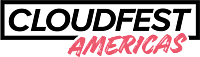 Cloudfest Americas logo with black text and pink brush stroke lettering