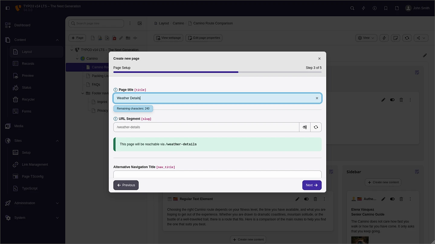 Guided Page Creation