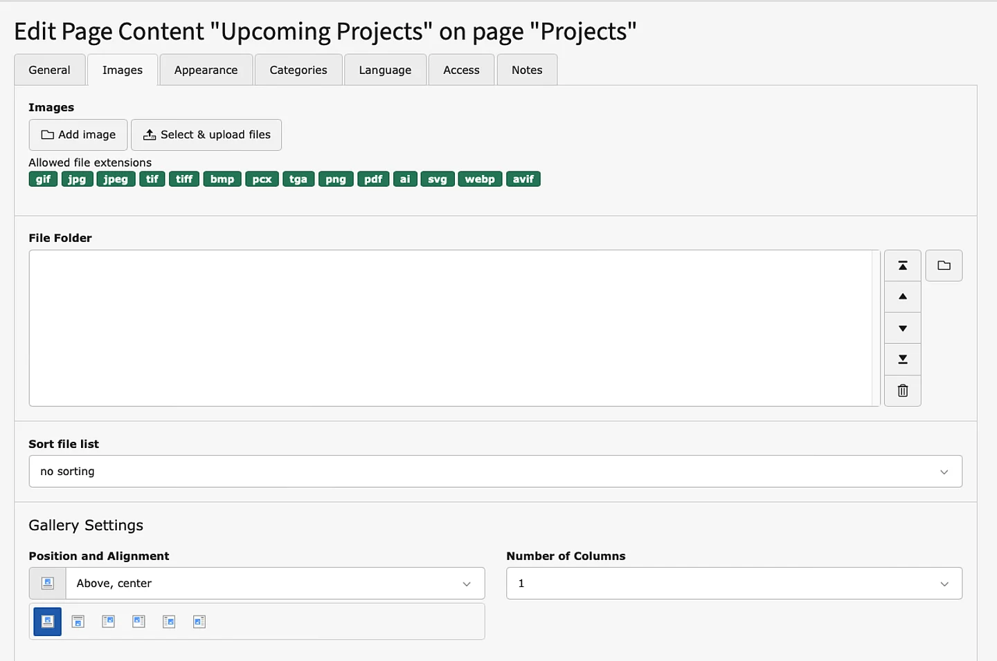 Screenshot of the image tab