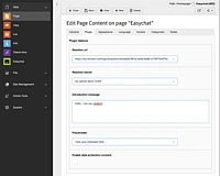 Easychat plugin configuration page showing reaction URL, secret, introduction message, and data protection settings
