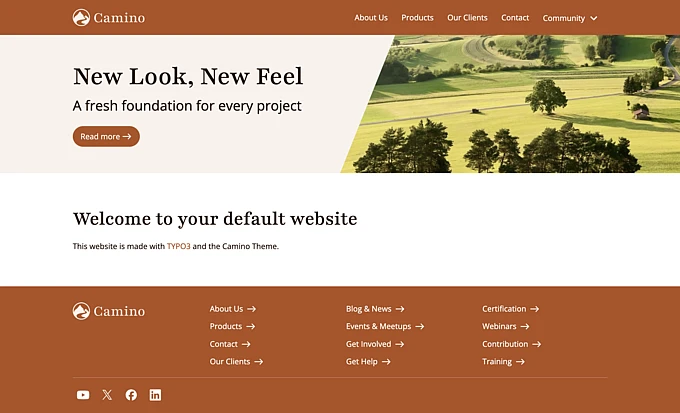 Screenshot of the Camino Theme's frontend with example content