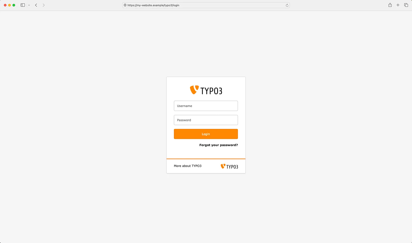 A screenshot of TYPO3's backend login screen