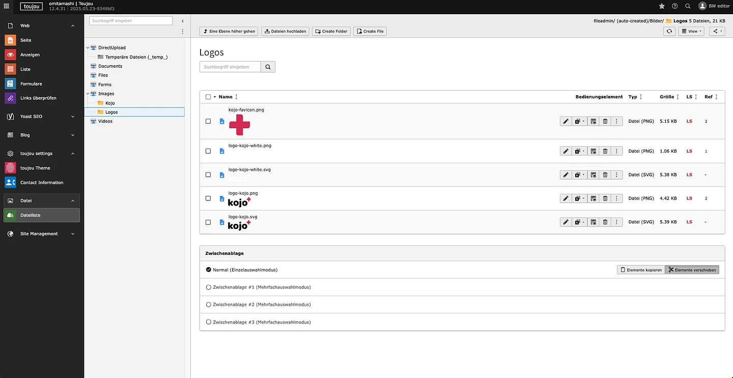 Screenshot of the TYPO3 backend with the file list view.