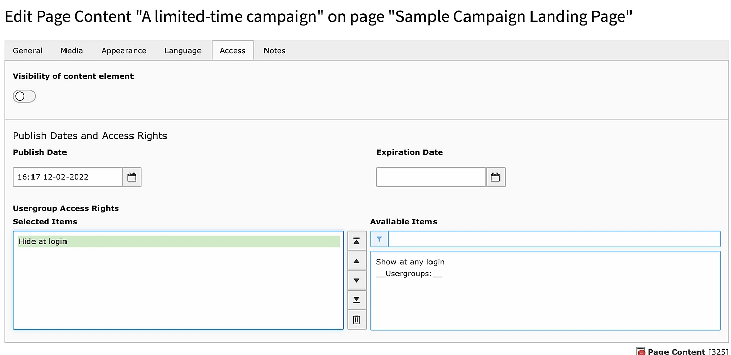 Screenshot of a content element that is only visible to unauthenticated users.