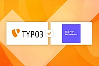 TYPO3 and The PHP Foundation logos connected by an orange checkmark.