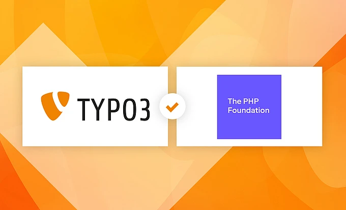TYPO3 and The PHP Foundation logos connected by an orange checkmark.
