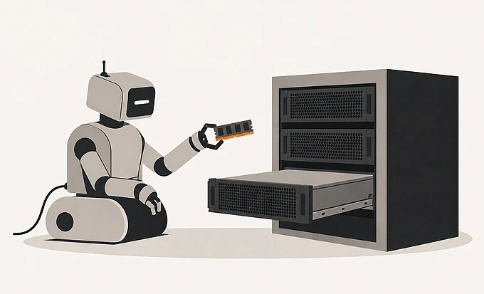 Robot inserting data storage device into server rack