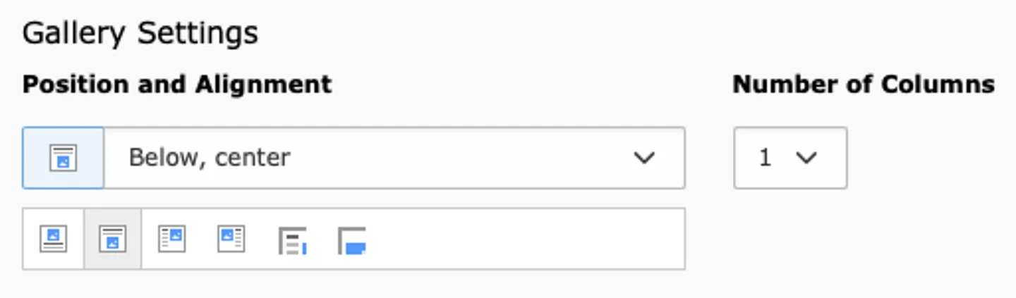 Screenshot of the image position drop down, in this example the image is position above the text