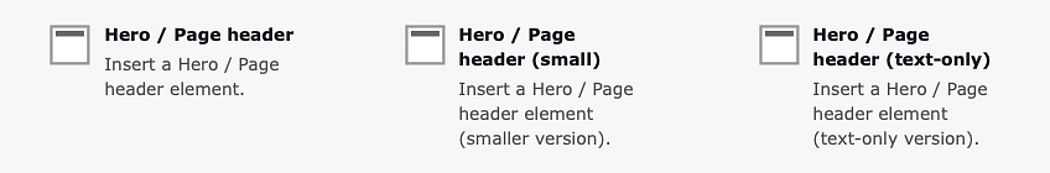 Screenshot of Page header content element