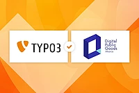 TYPO3 and Digital Public Goods Alliance logos connected by an orange checkmark.