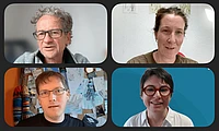 Four portrait photos of people in a video call grid layout