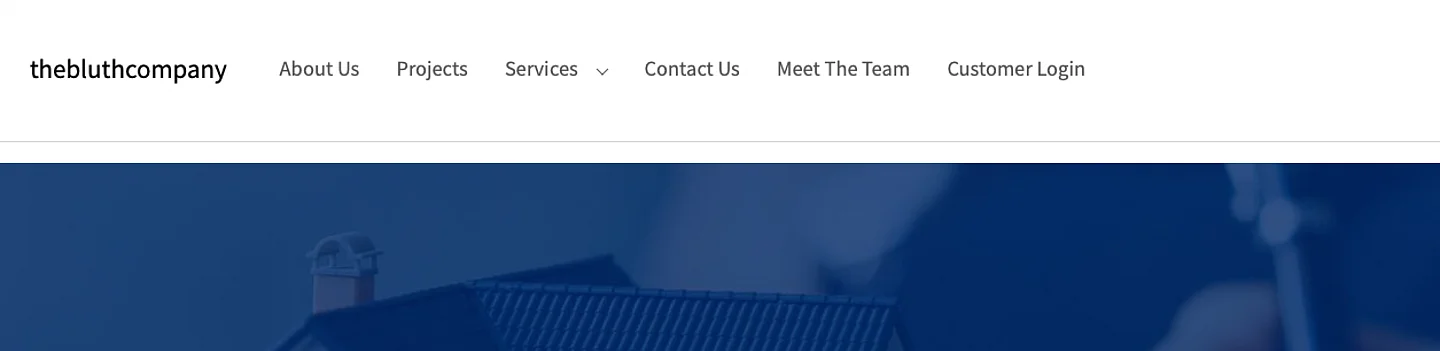 A screenshot of the frontend showing the top level front menu for the site