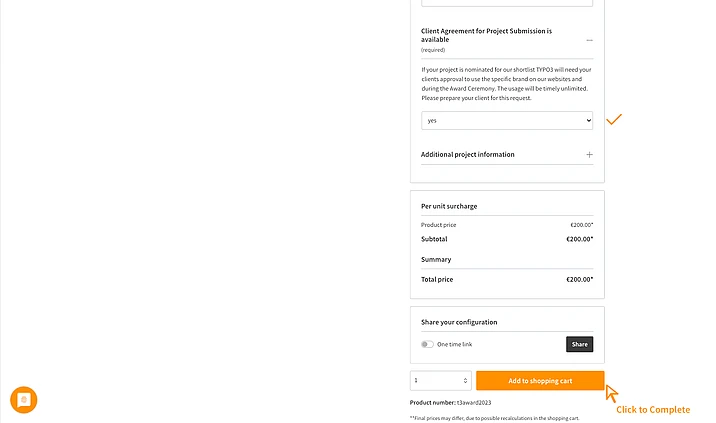 Screenshot of the submission form for the TYPO3 Awards