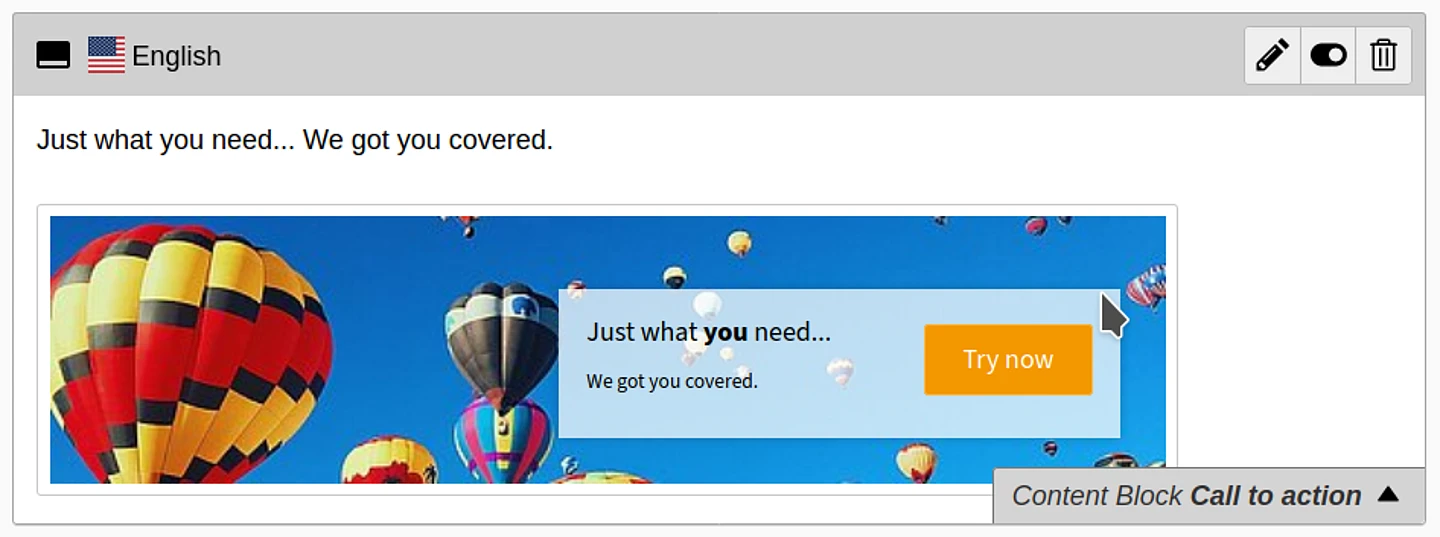 Screenshot of an example of a content block with custom backend preview.