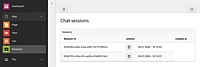 Dashboard showing chat sessions table with session IDs, delete actions, and creation timestamps from January 26, 2026