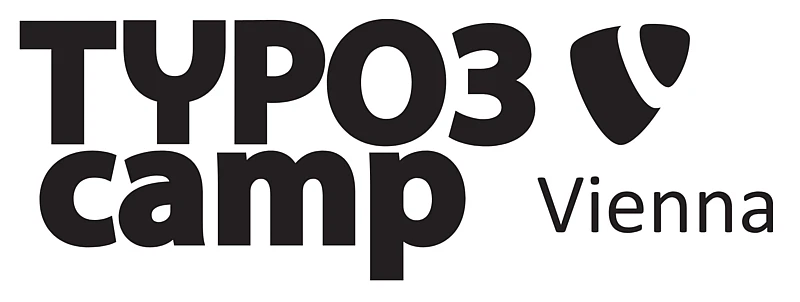 Logo with bold black text TYPO3 camp beside a shield-like TYPO3 logo, and the word Vienna in regular black font to the right.