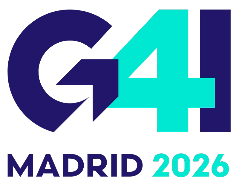 Logo with large text reading G4I in navy blue and turquoise. Below, MADRID 2026 is written, with MADRID in navy blue and 2026 in turquoise.